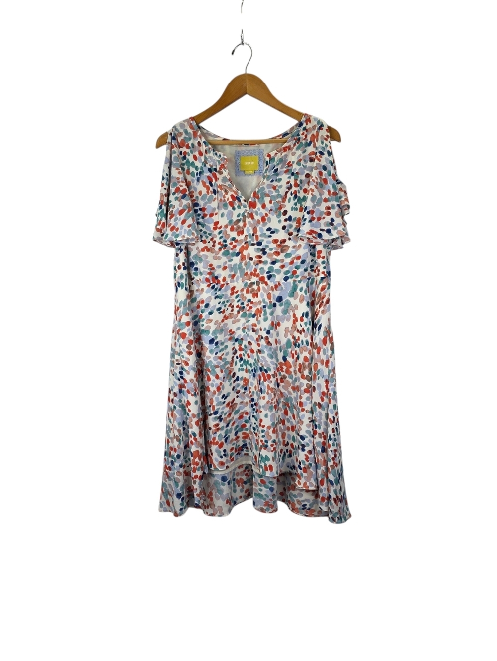 Anthropologie Maeve Size Med Dress Flutter Sleeve Cold Shoulder Colorful Aline